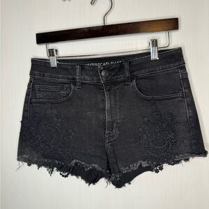 American Eagle High Rise Shortie Black Lace Jean Shorts
